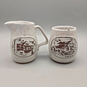 Onion River Pottery Speckled Creamer & Sugar Set Rustic Farmhouse Ceramic